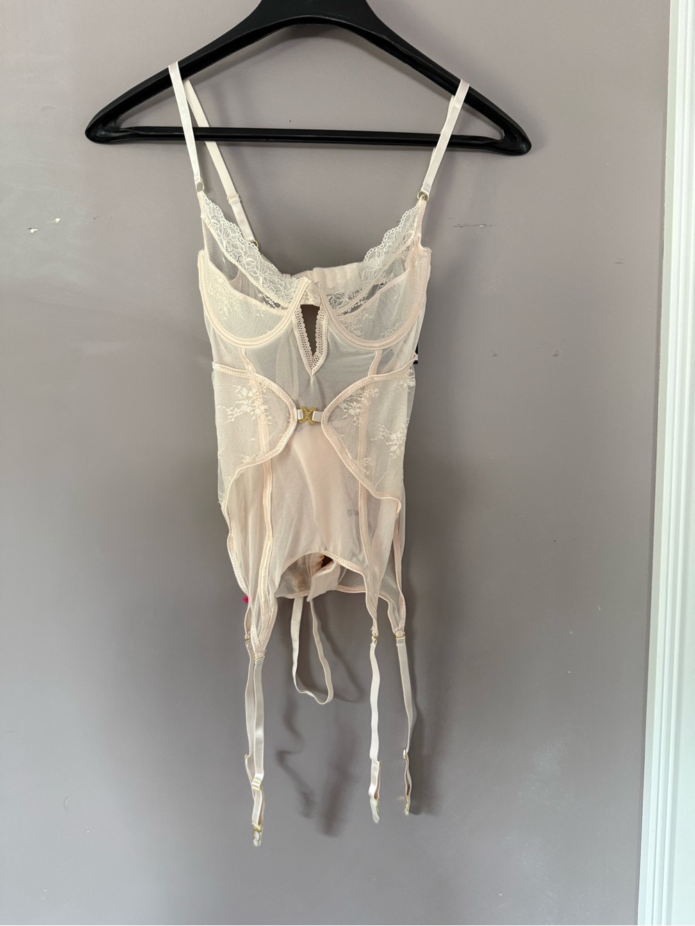 Sheer Lace Garter Chemise in Blush